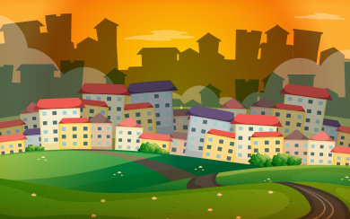 Background scene with many houses in village illustration